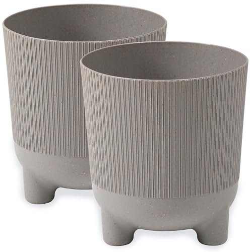 PECZEKO Macetero mate, maceta con patas, maceta decorativa para plantas grandes y pequeñas, juego de 2 macetas, maceta para hierbas (2 unidades), color gris, diámetro de 14 cm