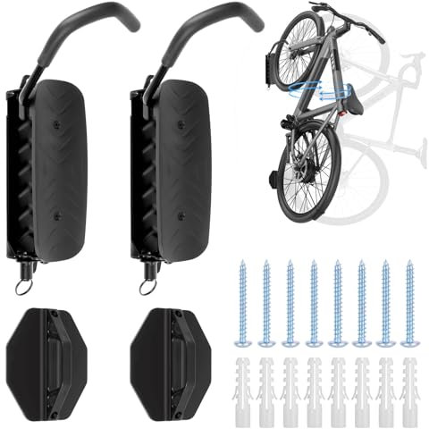 VHUTOU 2 Pezzi Supporto Parete Bicicletta Verticalmente, Supporto da parete girevole per bicicletta Portata 30kg, Rientabile Gancio Bici Muro per Garage e Interni, per Garage Bicicletta Leggera/MTB