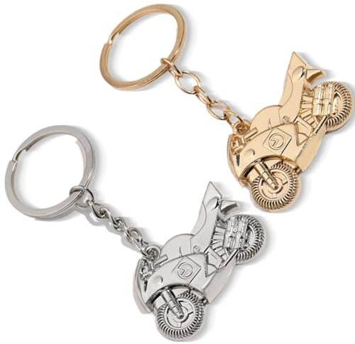 JEYORZY Lot de 2 Porte-clés Moto,Idée Cadeau Motocycliste, Cadeau Motard, Mini Porte clés 3D,Pendentif pour Cadeaux d'anniversaire et de Vacances(or, argent)