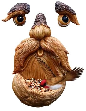 Visages d'arbre pour l'extérieur - Art mural avec statue en résine avec le visage d'un vieil homme - Distributeur de nourriture pour oiseaux avec visage Apportez de la variété à votre cour et à votre