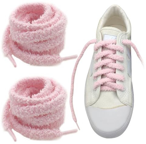AJUNLKVDR Lot de 2 Paires de Lacet Peluche Lacet Fluffy - 120 cm Ronds,Épais,Lacets de Sport,Lacets de Campus - Élastiques Universels,Doux de Rechange,Taille Unique (rose)