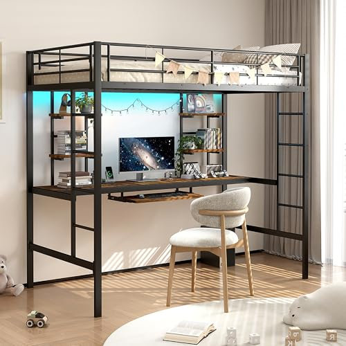 NomadNomics Etagenbett Metall 140x200 cm mit Ausziehbett, Schubladen & Treppe | Hochbett Stahl mit Sicherheitsgitter und Stauraum|Erwachsene und Jugendliche Loft Atockbett Bed (Etagenbett 2)