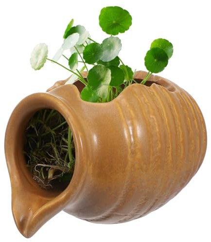 ifundom Ökologischer Tontopf Brunnenglas Gartenteich, Pool im Freien Glas für den Innenbereich Wasserkrug Landschaftswasserfallglas Schlafzimmerdekor Keramik Light Brown