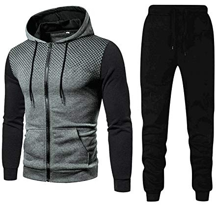 RUMAOZIA Tracksuit Set Men Regular Fit Sports Suit 2-Piece Jogging Suit Hip Hop Streetwear Teenager Sportswear Winter Padded Tracksuit with Hoodie and Jogging Pants Sports Suit, Z05 grey., XXL