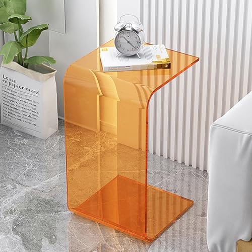 CMOLVUR Moderner C-Tisch aus transparentem Acryl, für Schlafzimmer und Büro, Orange, 30 x 30 x 65 cm, stilvolle Seite, Wohnzimmer, Balkon, Terrasse