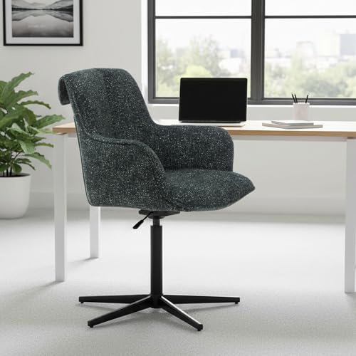 BALIAA Bürostuhl Ohne Rollen, Drehstuhl 360° Armlehnstuhl Drehbar, Schreibtischstuhl aus Strickstoff mit Metallbeinen, Bürosessel Office Chair Dunkelgrün