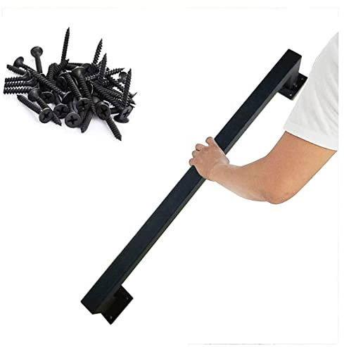 Square Stair Handrail for Walls Indoor Outdoor, Staircase Banister Railing Support Rod Safety Hand Rail with Wrought Iron Brackets and Metal Screws, Black Square Tube Balustrade(7ft/210cm)
