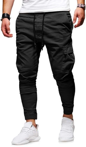JACKETOWN Pantalón Hombre Chino Cargo Jogger Algodón Deportivo Casual con Bolsillos Cintura Ajustable con Cordón