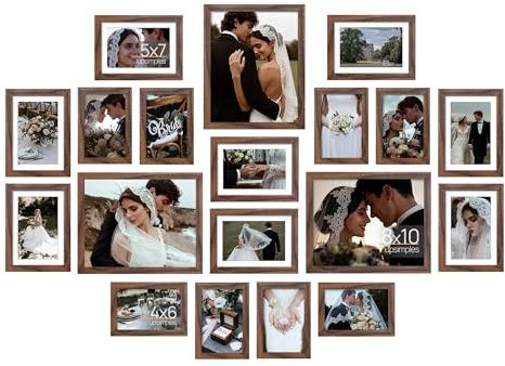 upsimples 19 Pack Picture Frames Collage Wall Decor for Mounting or Tabletop Display, Photo Gallery Frame Set for Family, Multi Sizes Including 8x10, 5x7, 4x6, Brown