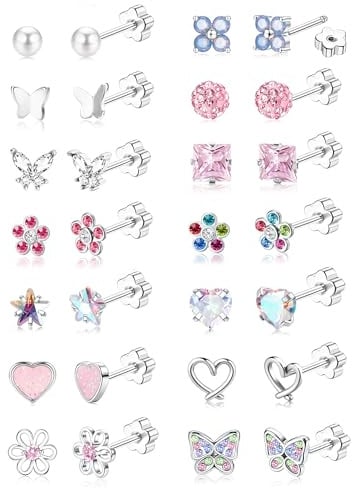 MILACOLATO 14 Paia Orecchini Donna Bambina Set Orecchini Acciaio Chirurgico | Anallergici di Orecchini con Farfalla Carina Cuore Zirconia Fiore Multicolore Vite Posteriore Gioielli Set
