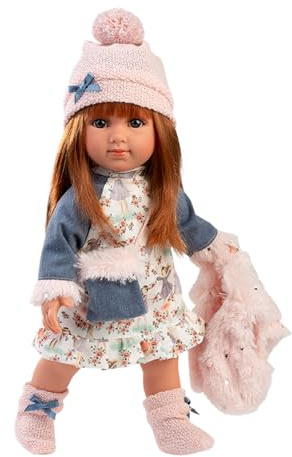 Llorens 1053555 Puppe Nicole, mit roten Haaren und blauen Augen, Fashion Doll mit weichem Körper, inkl. trendigem Outfit und Kuschel-Weste, 35 cm