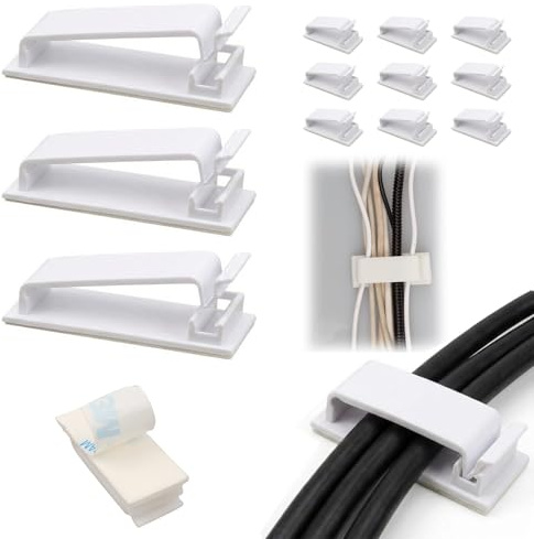 Kabelhalter 60 Stück, 40 Große Kabelmanagement + 20 Kleine Kabel Organizer, Kabelclips für Cable Management, Kabelhalter Selbstklebend mit 3M Kleber, Kabelklemmen für Heim Büro, Weiß