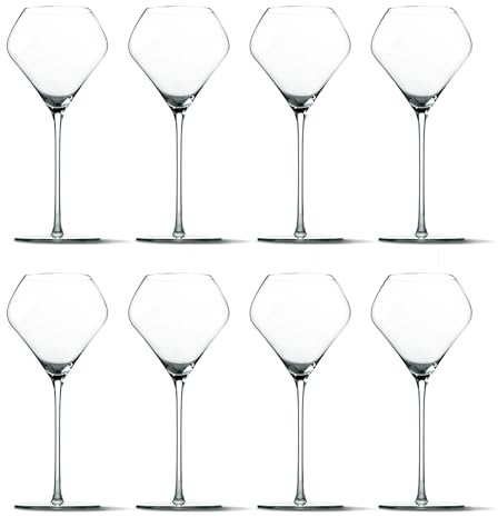 Katie Jayne 450ml ‘Tulip’ Beaujolais Wine Glasses Set of 8 (2 Boxes) | Mouth-Blown Long Stem Glassware Set for 8 | Handmade Wine Glass Set for Home Bars, Celebrations, Parties | Gift-Boxed Glassware