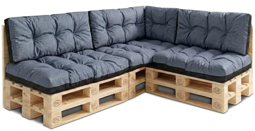 Amazinggirl Palettenkissen Outdoor Kissen 7er-Set Palettenkissen - Auflagen für Paletten Europaletten Palettensofa und Palettenmöbel Palettenpolster Outdoorkissen Gartenkissen Jeansfarbe Öko-leinen