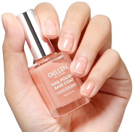 Gellen Sheer Nude Nail Polish Base Coat, Non UV Gel, Quick Air Dry Calcium-Formula Strengthening Thin Damaged Uneven Natural Nails Anti-Yellowing, Non-toxic, TPO & Hema Free