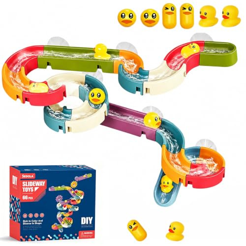 LIULINY 34 Stück Badespielzeug, Badewannen Kugelbahn ab 2 3 4 5 6 Jahre | Badewannenspielzeug, DIY Wasserrutsche Badeschiene Spielzeug mit Saugnäpfe, für Badespaß Geschenk Mädchen Junge ab 2