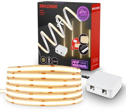 BRILONER - Pimp Your Panel COB LED Streifen Starterset 3000K Warmweiß, Kabelschalter, Kürzbar, Selbstklebend, LED für Akustikpaneele, Leiste, Strip, Zimmer Deko, Band, Deko, 2,6m