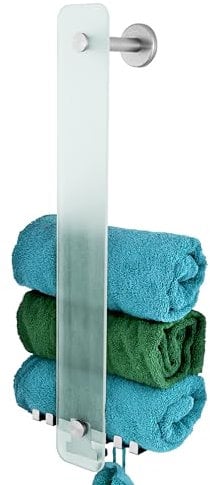 bremermann Bad-Serie Piazza - Glashandtuchhalter 2in1, zur Wandmontage oder Anbringung an der Glasduschwand, 6 zusätzliche Haken, passend für Handtücher und Gästetücher, aus Glas und Edelstahl, matt