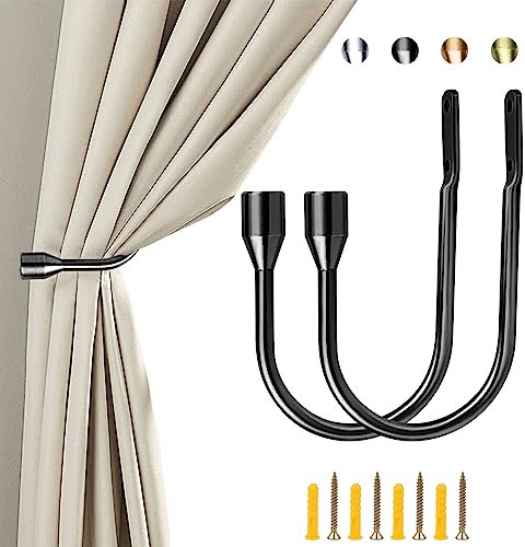 ALEENFOON ganci fermatende a U in metallo per tende moderne, fermatende design per tende in voile, 2 pezzi per confezione Metallic Black