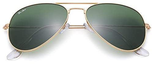 Pro Acme Polarised Sunglasses Women Men Classic Pilot Sunglasses 100% Real Glass UV400 Lens (Gold Frame/Crystal G15 Green, 58)