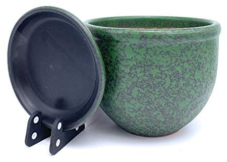 Pot de Fleurs en céramique émaillée avec Soucoupe Ronde en Terre Cuite avec bac d'égouttement Couleur Argile Standard (30,5 x 25,4 cm, Vert)