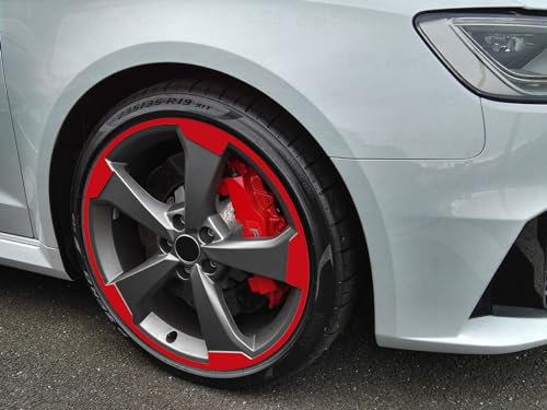 SB CarDesign 8-8,5x19 Zoll Felgen-Aufkleber passend für Audi RS3 8V Rotor 2 Felgen (Rot)