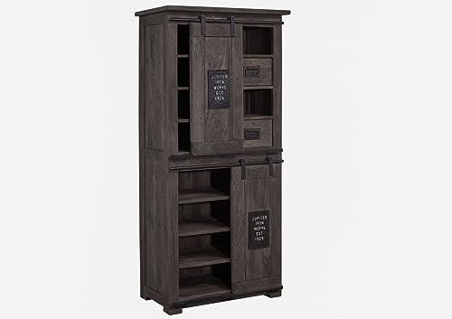 MASSIVMOEBEL24.DE | Railway Schrank aus Massivholz #217 | aus Mangoholz - Grau, lackiert | 80x45x175 cm | 14 Fächer + 2 Schubladen + 2 Türen | Aufbewahrungsschrank Flurschrank