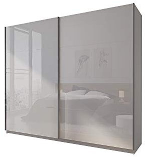 lukmebel LINA III Kleiderschrank 244 cm Schwebetürenschrank Schrank Komplett Set Weiß Hochglanz Schlafzimmer (244)