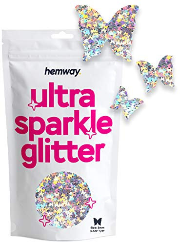 Hemway Ultra Sparkle Glitter - Butterfly | Silver Holographic Metallic Flake Sequins for Resin & Epoxy Crafts | Craft Supplies for Tumblers, Festival, Face, Body, Eye & Nail Art Decoration | 50 g