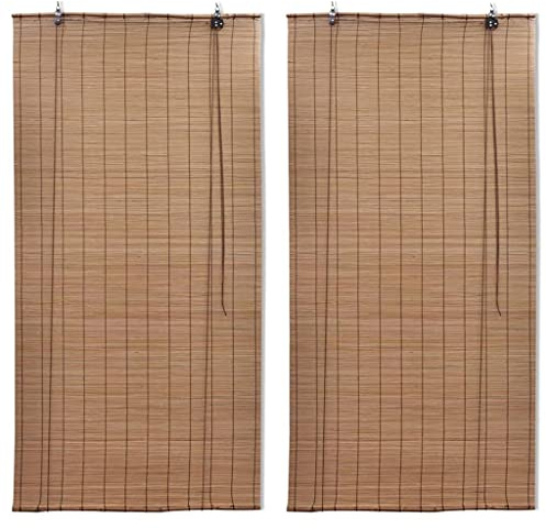 vidaXL 2X Bambusrollo Bambus Rollo Sichtschutz Vorhang Jalousie Raffrollo Schnurzug Faltrollo Fensterrollo Holzrollo 150x220cm Braun
