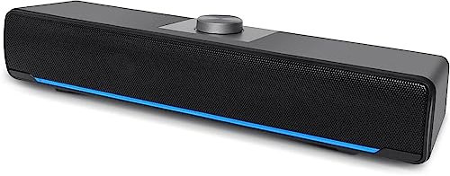 HEANTTV PC Speaker Computer Speaker, Wired Soundbar 2.0 USB LED Speaker with Powerful Stereo, Volume Control for PC, Desktop, Laptop, Black