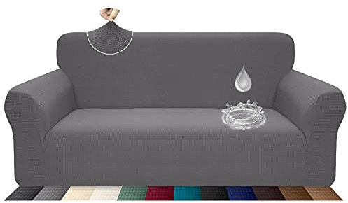 Earnmore Stretch Wasserdicht Sofabezug für 3 Sitzer Stylish Pattern Sofahusse Anti Rutsch Kratzfest Couchhusse mit Anti-Rutsch-Schaumstoffe(3 Sitzer,Hellgrau)