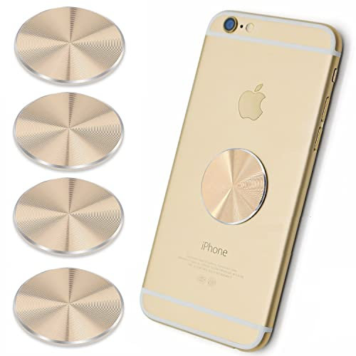 SALEX Cell Phone Metal Plates 4 Pack. Gold Replacement Set for Magnetic Car Mount & Phone Holder. Strong Adhesive Iron Plates for iPhone, Samsung & More