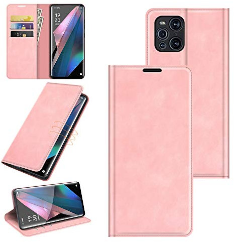 ROVLAK Etui Compatible avec Oppo Find X3 Pro Housse de Protection Anti-Choc Etui en Cuir PU Aimant+Int¨¦Rieur en Silicone TPU Case Wallet Coque Compatible avec Oppo Find X3 Pro Smartphone,Rose