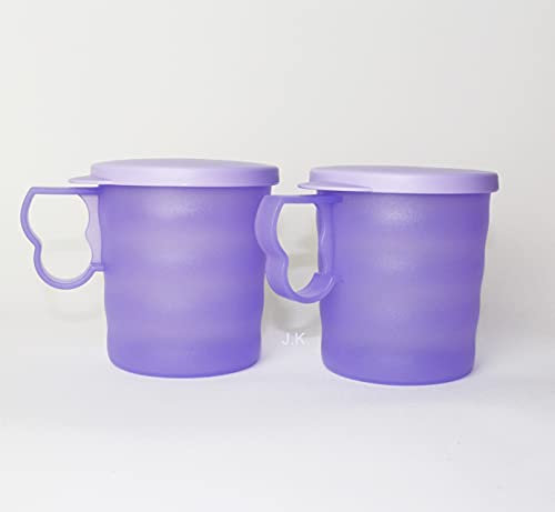 Tupperware Junge Welle 2X Trinkbecher mit Henkel 350ml Hell Lila + Hängelöffel