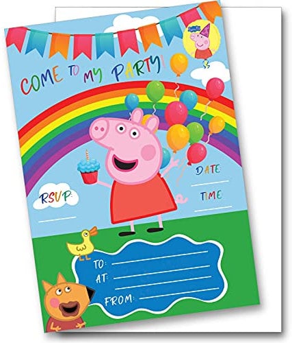 Shmaki Einladungskarten zum Geburtstag von Schweinen, für Mädchen, Jungen, Kinder, Packung mit Umschlägen, 10 Stück