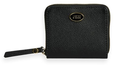 Scotch & Soda Leather Bill Fold Zip Wallet Black