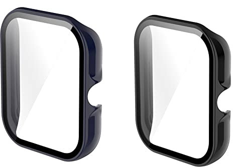 Kobmand [2 Pièces Coque Compatible avec Amazfit GTS 3,Globale PC avec HD Clear Ultra-Mince Film de Verre Trempé Cover Compatible avec Amazfit GTS 3 (Noir&Bleu)