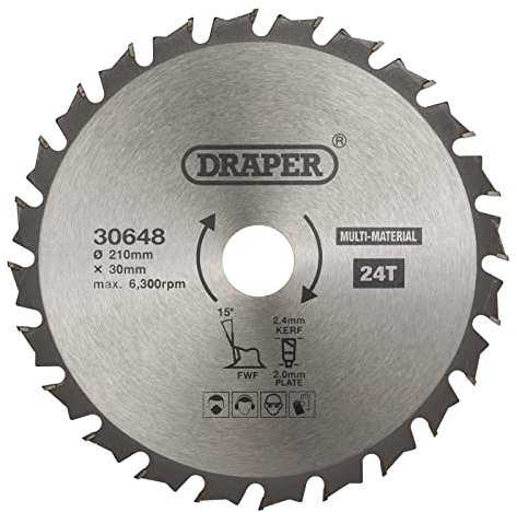 Draper 30648 TCT Multi-Purpose Circular Saw Blade, 210 x 30mm, 24T