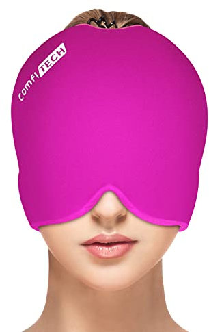 ComfiTECH Migräne-Mütze, Kühlmütze für Migräne, Kopfschmerz-Kühlkappe für Spannung und geschwollene Augen, Migränelinderungskappe für Sinuskopfschmerzen und Stressabbau, kalte Kompresse (Pink)