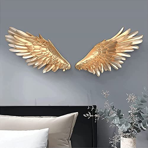 LGESR Exquisite Wanddekoration, Luxuriöse Metall-Engelsflügel-Wandskulpturen, An Der Wand Befestigte 3D-Engelsflügel-Akzente, Kunstdekor for Wohnzimmer, Büro, 2 Stück (Color : Gold)