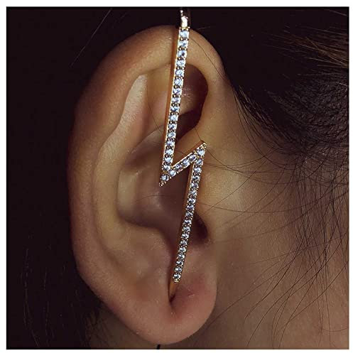 Dervivea Minimalist Lightning Bolt Ear Wrap Crawler Hook Earrings Crystal Long Piercing Wrap Climber Earrings Gold Cz Ear Cuff Earrings Thunder Bolt Ear Hook Earrings Jewelry for Women and Girls