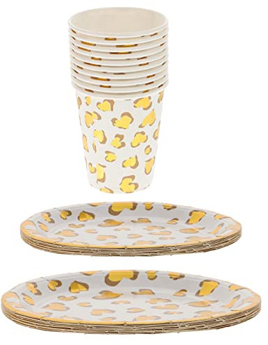 ifundom Baby Sets Leopard Print Paper Plates and Cups Set 10pcs Paper Cups 10pcs 9inch Paper Dishes 10pcs 7inch Paper Plates for Animal Themed Party Supplies White Coffee Mugs Set
