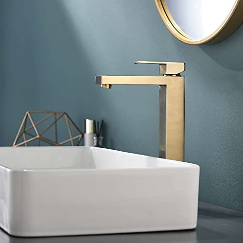 TIMACO Gold Waschtischarmatur Hohe Qualität Wasserhahn Bad Mischbatterie Badarmatur Hoch Waschbeckenarmatur für Bad,Modernes Design