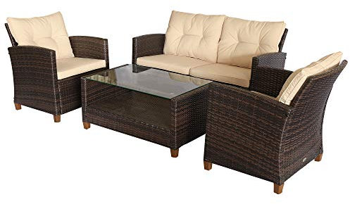 Outsunny Polyrattan Sitzgarnitur 4 TLG. Sitzgruppe Gartenset Sofagarnitur Gartenmöbel Set Lounge Metall Luxus Beige
