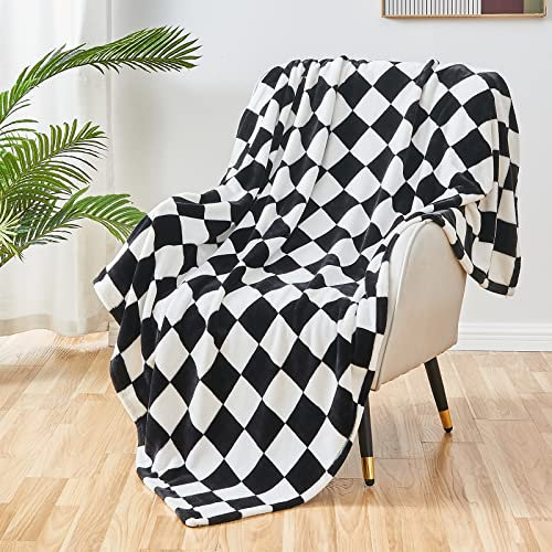 SOCHOW Flanell Fleecedecke Schachbrett 150 × 200 cm, ganzjährig Schwarz Karierte Decke für Bett, Couch, Auto