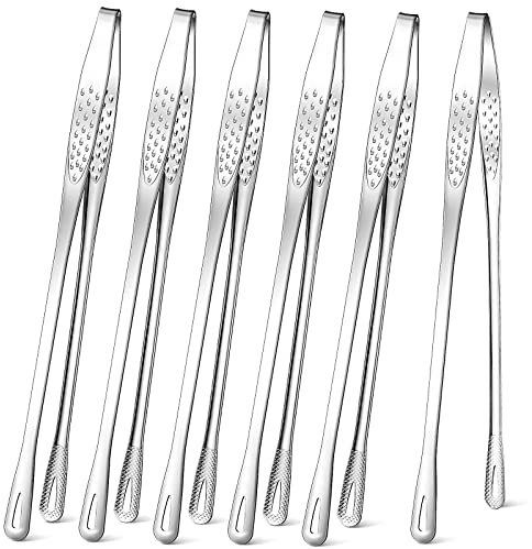 meekoo 6 Pcs 11 Inches Stainless Steel Korean BBQ Grill Tongs Japanese Barbecue Tongs for Cooking Portable Kitchenware Home Outdoor Steak Salad Food