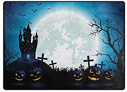 Badematten Halloween-Mond-Nacht-Fledermaus-Baumhaus Fußabtreter Rutschfester Sauberlaufmatte Saugfähige Fussmatten Für Küche Schlafzimmer Außenbereich 100x150 cm