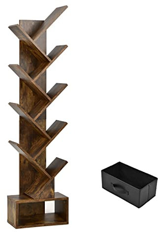 SFAREST 8/10-Tier Tree Bookshelf, Floor Standing Wooden Bookcase with Anti-slip Foot Pads, Display Storage Book Rack for Living Room, Home & Office (10 Tiers, Brown)