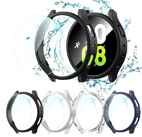 Haojavo [4+4] Stück Hülle Schutzfolie Combo für Galaxy Watch 6 40mm, Wasserdicht Schutzhülle Bumper Schutz Hülle+ HD Gehärtete Displayschutz Kombination Zubehör für Samsung 40 mm Watch6